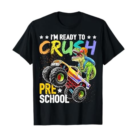 Crush Preschool Dinosaur Monster Truck Back to School Boys T-Shirt Cover