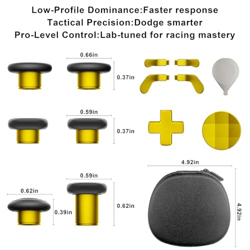 Image of 14-in-1 Controller Accessories Kit Compatible with Xbox Elite Series 2, 6 Premium Metal Thumbsticks, Swap Joysticks, 4 Interchangeable Paddles, 2 D-Pads, 1 Tool & 1 Storage Bag (Bright Gold)
