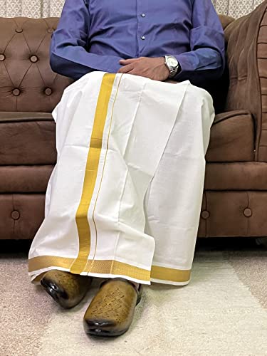 Cotton Dhoti Vesti Mundu 2 mtrs Cream Color single Layer with golden zari border3