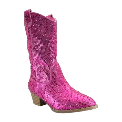 ABSOLEX Girls' Western Cowgirl Cowboy Pointed Toe Rhinestone Low Heel Boots