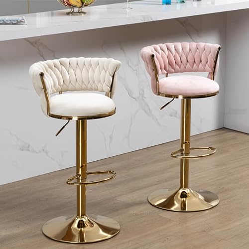 Tabouret de bar réglable avec dossier et assise velours rotative 360