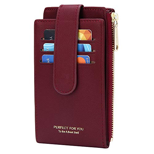 ZRTARY Slim Card Holder Wallets for Women RFID Bifold Card Case Money Organizer with Zipper Pocket
