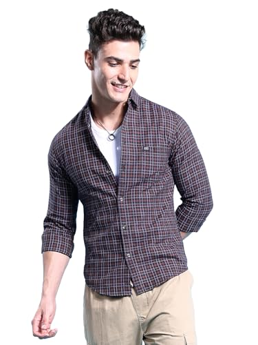 Image of The Indian Garage Co Men's Checkered Slim Shirt (0620-SH44-21 Olive XX-Large)