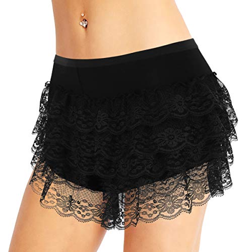 Chictry Women's Sexy Lace Ruffles Panties Dance Bloomer Booty Shorts Sissy Boyshorts Steampunk Underwear Black One Size #TOP1
