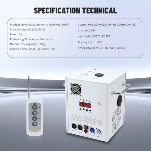 500W Stage Effect Light Machine 4PCS 3–13 ft Height Special Fountain with Remote & DMX512 2CH Control Cold Lights Machine, Safe & Reusablefor Wedding Party Event Church DJ Show (Not Include Material)