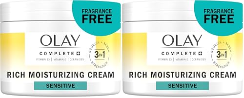 Olay Face Moisturizer,Complete+ Rich Moisturizing Cream-Fragrance-Free,Gentle for Dry&Sensitive Skin,3-in-1 Hydrating to Strengthen,Nourish,Renew-Niacinamide,Vitamin E,&Ceramides,8.5 oz,(Pack of 2) - image 1