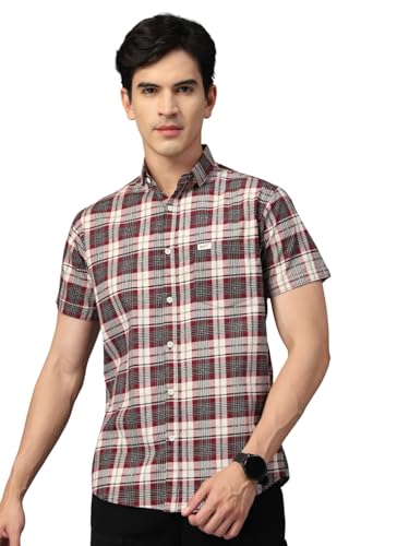 Image of Majestic Man Men's Slim Fit Premium Pure Cotton Plaid Check Half Sleeve Casual Shirt