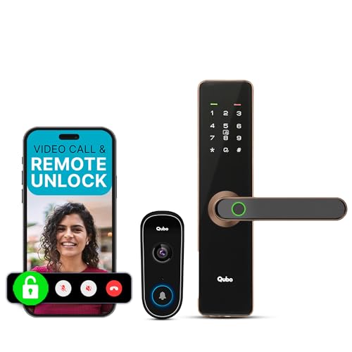 Qubo Smart Door Lock Essential (Copper) with Video Call Doorbell ...