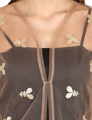 Image of UNFAKENOW Women Floral Embroidered Pearl Embellished Net Shrug