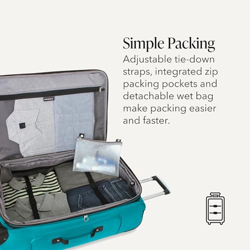 Image of SWISSGEAR Sion Softside Expandable Spinner Luggage Durable Lightweight Travel Suitcase, Teal, Checked-Medium