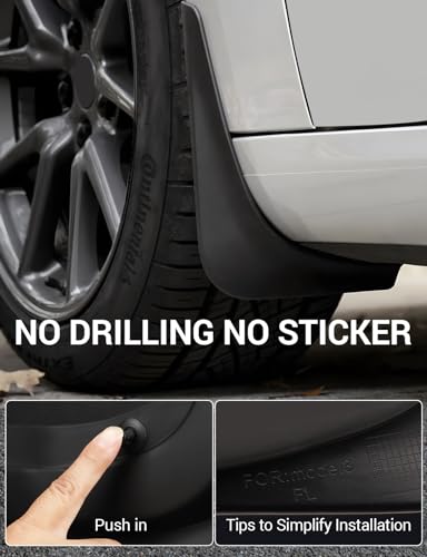 Image of BASENOR 2017-2023 Tesla Model 3 Mud Flaps Splash Guards Fenders (Proprietary Design) No Drilling No Tape Mudflaps All Weather Protector Mudguards for Model 3 Exterior Accessories (Set of 4)