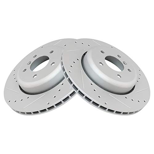 Image of TRQ Performance Rear Brake Pad and Rotor Set Ceramic Coated Drilled Slotted Compatible with 2008-2010 BMW 535i 2004-2005 545i 2006-2010 550i 645Ci 2007-2010 650i