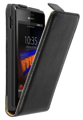 Mumbi Etui à rabat en Cuir pour Sony Xperia M Noir