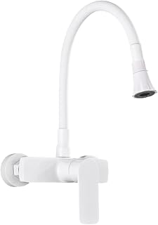 Grifo de Cocina Pared ZPSPZ Monomando 2 Modos Latón Giratorio Grifo Cocina Pared-Blanco