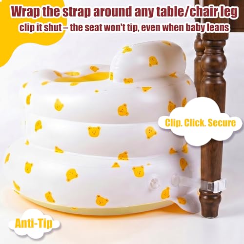 Image of Upgraded Inflatable Baby Seat for 3-36 Months, Baby Chair Sit Me Up Floor Seat - Clip to Table Leg. No Tipping. + Front Guard Anti-Tip, Back Support for Infants Learning to Sit Up + Built-in Air Pump