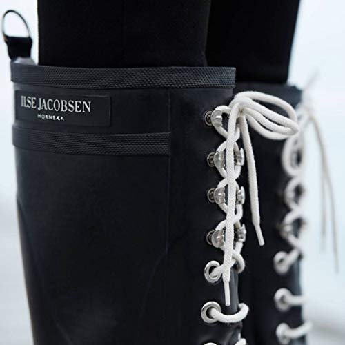 Ilse Jacobsen HORNBÆK | Lange Damen Gummistiefel aus Natur Bio Gummi | Wasserdicht | PVC Frei | Hohe Stiefel mit Schnürsenkel aus Baumwolle | Dänisches Design | RUB1 | Black | 40 EU