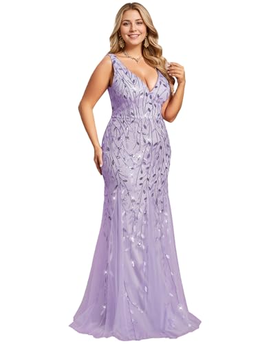 Image of Ever-Pretty Plus Sequin Formal Dresses Sleeveless V Neck Mermaid Ball Gowns Plus Size Prom Dress