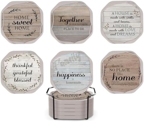 UMIRRO Absorbent Drink Coasters, Housewarming Gifts for New House, Sweet Home Decor, Rustic Farmhouse Coffee Table Centerpiece, Small Ideas for Women Mom Her Men Dad Him, 4