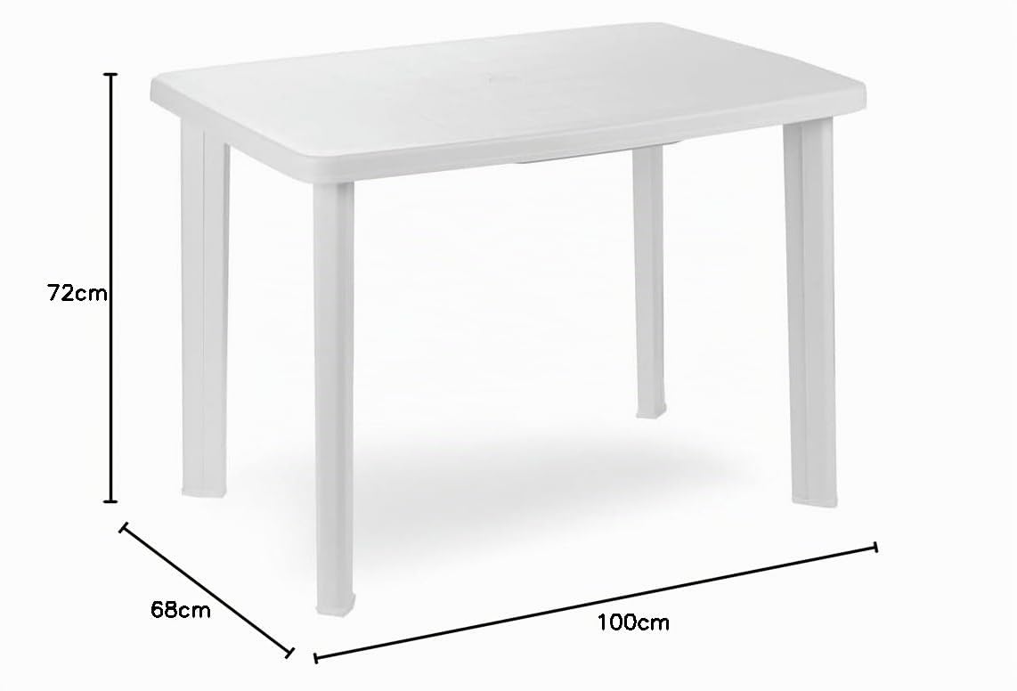 Liberoshopping tavolo rettangolare da esterno bianco in polipropilene ALNYA 101x68x72 cm resistente impermeabile leggero per giardino terrazzo balcone made in italy