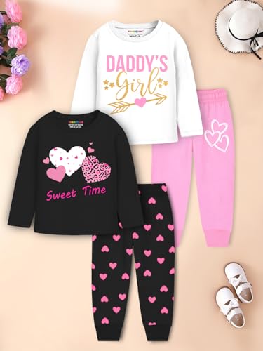 Image of Trampoline Girls Clothing Pack of 2 - Full Sleeves, Pull-On Pant| Cotton Blend T-Shirts & Pyjamas| Vibrant Prints, Soft Fabric, Comfy Fit Casual Wear Set for Toddlers & Kids