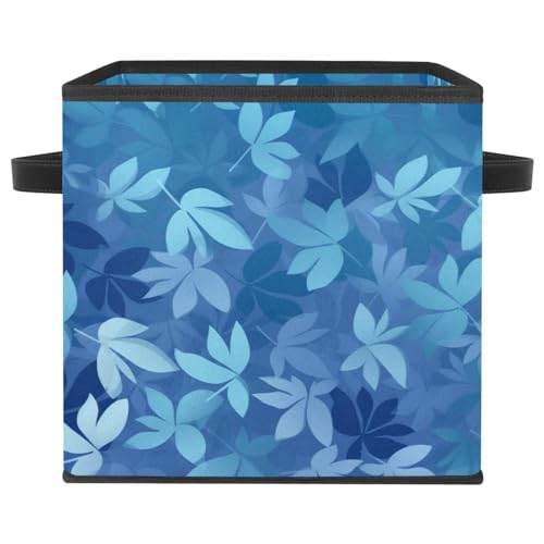 Grand cube de rangement pliable motif feuilles bleues maison