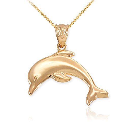 Sea Life Collection High Polish 14k Gold Jumping Dolphin Pendant Necklace, 18"