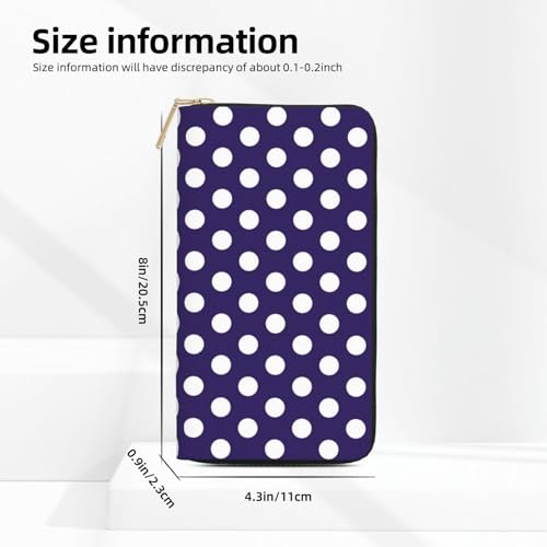 Leather Thin Slim Wallets for Women & Men - Navy Purple Polka Dot Print Card Wallet Holder with Zipper2