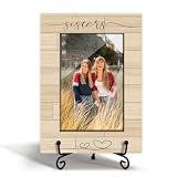 HQLOW Sisters Gift Sister Picture Frame Friendship Gifts for Women, Graduation Gift Birthday Gifts Table Desk Shelf Decor Wood Photo Frame Fits 4x6 Vertical with Stand for Friends -06