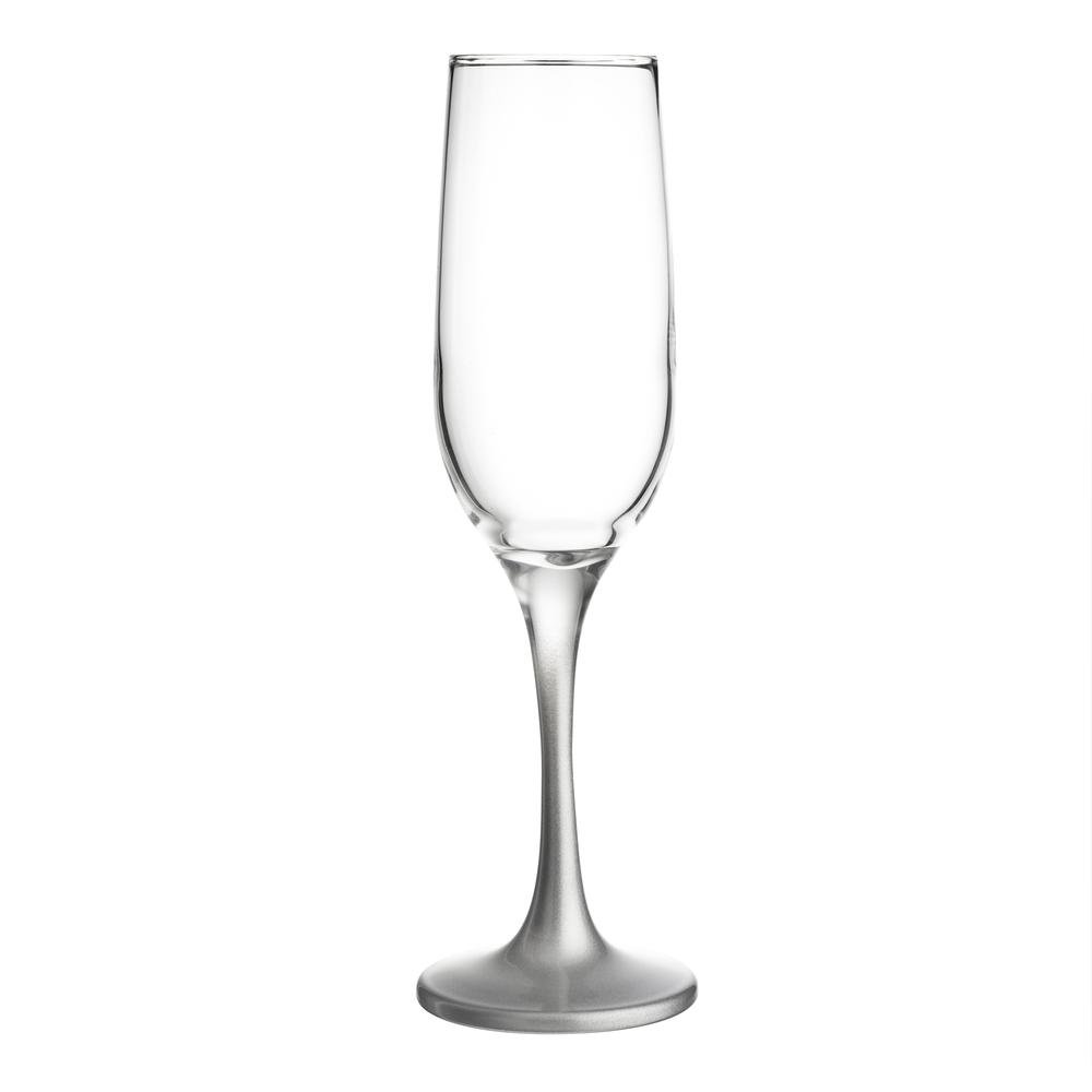 Ravenhead Allure Set of 4 Silver Stemmed Sparkling Wine Champagne Flute Glasses 20 Cl, Transparent, Transparent 0041.423