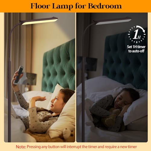 Image of Aisutha LED Floor Lamp, 18W Super Bright Floor Lamp for Living Room, Adjustable Stepless Colors & Brightness Standing Lamp, Eye Caring Reading Light with Remote& Touch Control for Bedroom Office