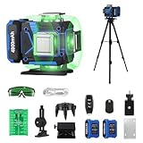 Laserstufe 4x360° Grünstrahl mit LCD-Bildschirm, Selbstnivellierendes Werkzeug mit wiederaufladbarem Akku & Magnetbasis, hohe Sichtbarkeit für Fliesen, Framing, Konstruktion und Bildaufhängen