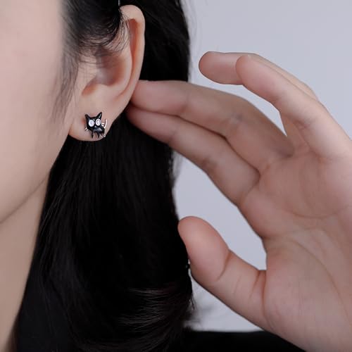SLUYNZ Sterling Silver Small Cat Studs Earrings for Women Teens Black Cat Earrings Studs Small Kitten Earrings Cat Gift for Cat Lovers3