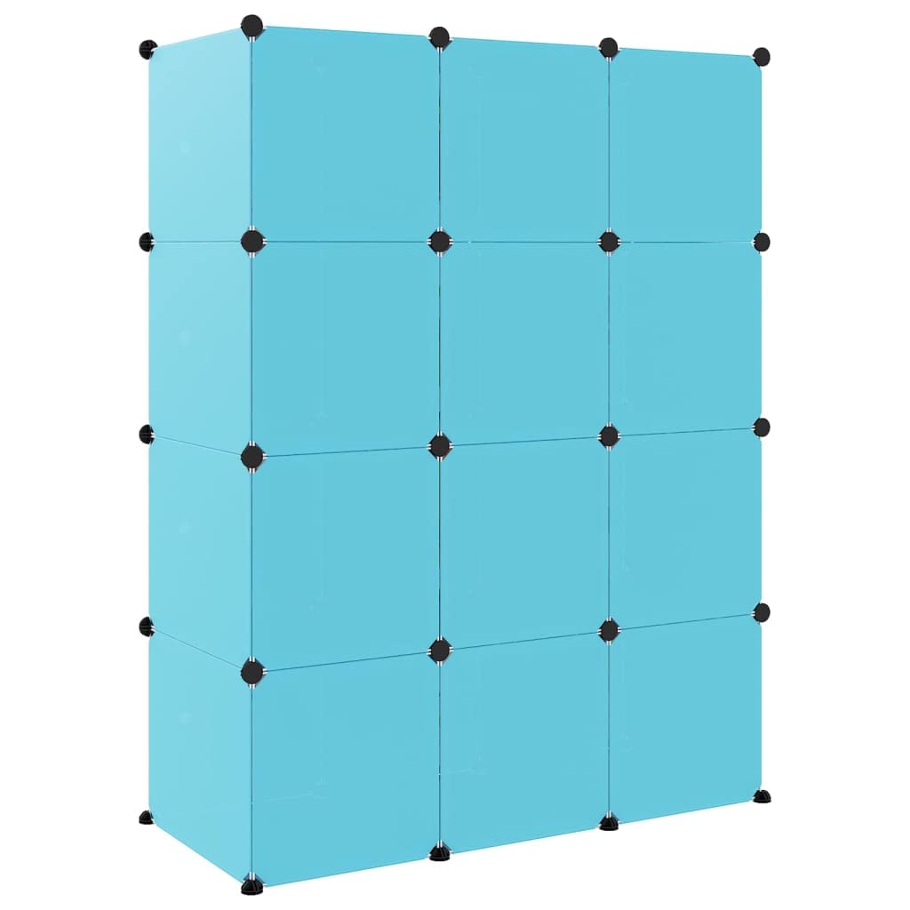 Modular Kinderschrank mit 12 blauen Würfeln aus PP Kunststoff stabiles Kinderregal mit Stauraum Kinderzimmer Ordnungssystem einfache Montage