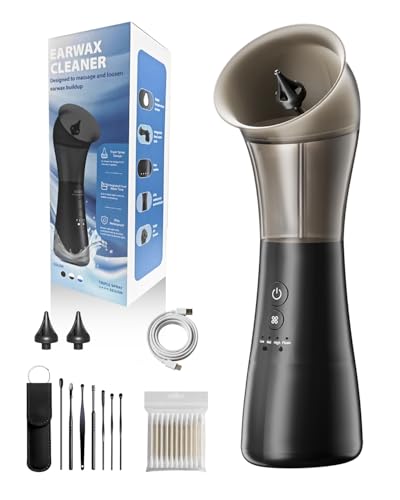 Ear Wax Removal Kit with Integrated Waste Tank, Safe Water Ear Cleaner with Temperature Sensor, 4 Pressure Modes for Varying Earwax Levels – Effective Smart Electric Ear Cleaning for Family Use
