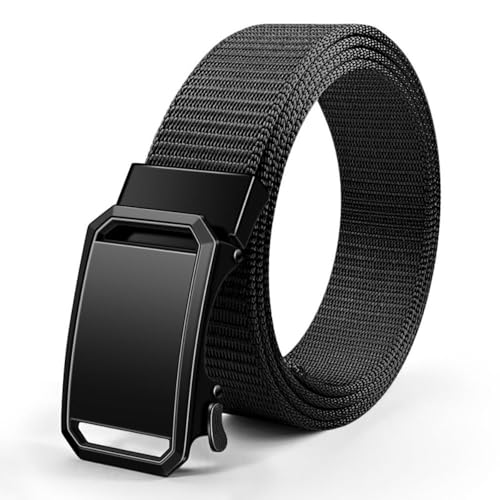 Automatic Buckle Waistband Simple Wild Style Business Casual Nylon Braided Belt Trendy Luxury Brand Canvas(black)