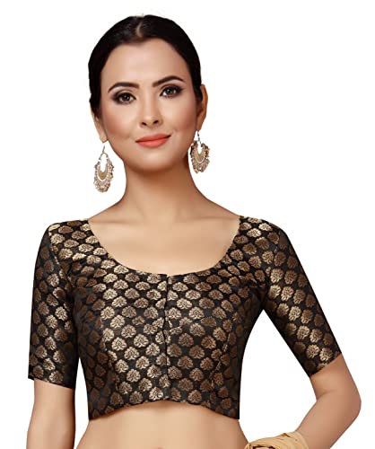 Image of Studio Shringaar Women's Readymade Brocade Short Sleeves Saree Blouse