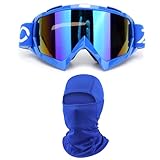 ZJNUO ATV Goggles with Balaclava face Mask for Men Women and Youth, Dirt Bike Motorcycle Motocross Riding Ski Goggles (Blue Color+Blue)