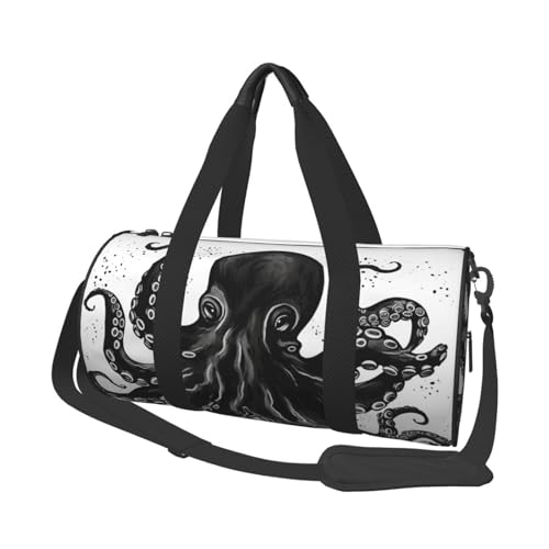 Classic Black Octopus Duffle Bag for Women Men Personal Item Travel Bags Canvas Weekender Overnight Bag Lightweight Sports Tote Gym Bags Carry On Luggage Bag