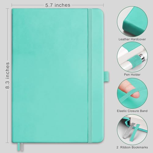 Image of RETTACY Lined Journal Notebook, 192 Numbered Pages, A5 Medium Size (5.7'' x 8.3''), for Men & Women, Journaling, Writing, Work & Office, Leather Hardcover, 100 GSM Thick Paper (Mint)