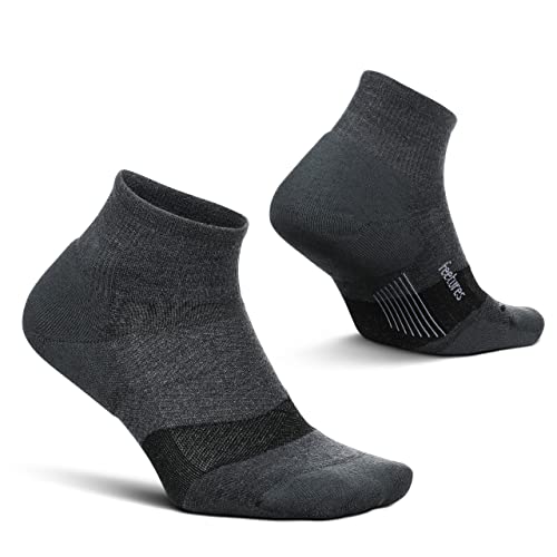 Feetures Merino 10 Cushion Quarter Sock Stripe (1 Pair) Large, Gray