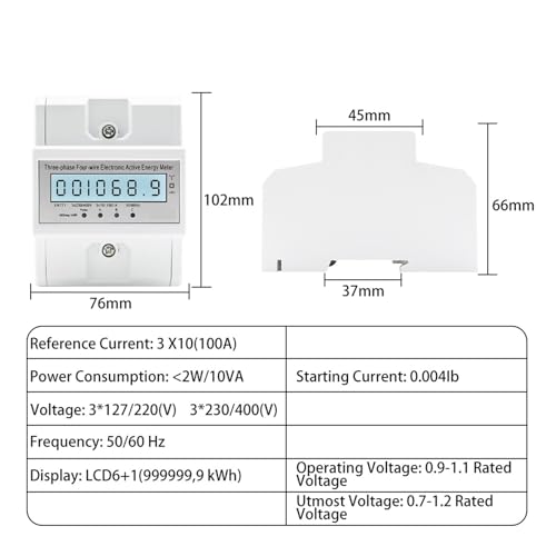 Compteur d'énergie Din Rail triphasé 4 fils 100A avec écran LCD rétroéclairé - 3