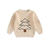 Toddler Baby Girl Knit Sweaters Oversized Long Sleeve Embroidery Shirt Top Newborn Infant Cute Fall Winter Clothes (Christmas Tree Beige, 0-3 Months)