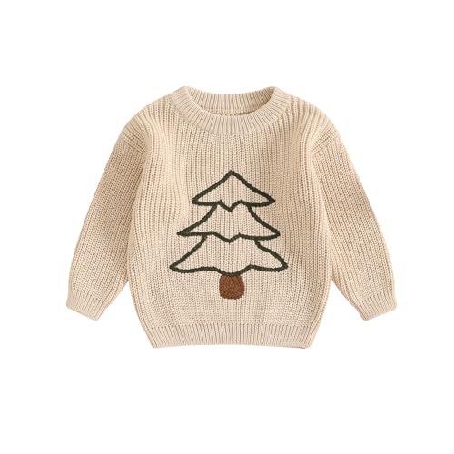 Lesimsam Toddler Baby Boy Girl Christmas Outfit Embroidery Knit Sweater Oversized Knitted Sweatshirt Pullover Winter Clothes