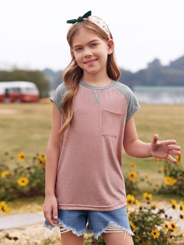 Imily Bela Girls Summer T Shirts Casual Cap Sleeve Crewneck Raglan Tops with Pocket3