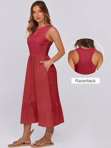 Image of ANRABESS Women Midi Dresses 2026 Summer Casual Sleeveless Sundress High Neck Tank Top Racerback Flowy Beach Dress & Pockets