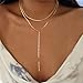 Lariat Necklace for Women Gold Long Necklaces for Women Dainty Drop Necklace Layered Beaded Twist Chain Y Shaped Necklaces Chain for V Neck and Backless Dresses