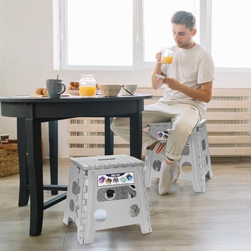 Delxo Folding Step Stool, 13 inch Non-Slip Foldable Stools for Kids & Adults Up to 300 LBS, Step Stool with Handle, Lightweight for Kitchen, Bathroom, Bedroom, Garden, Grey, 1PC