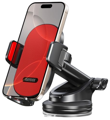 Arteck Car Mount, Universal Mobile Phone Car Mount Holder 360° Rotation for Auto Windshield and Dash, for Cell Phones Apple iPhone 15, 15 Pro, 14, 14 Pro, 13, 12, 11, SE, Android Smartphone, GPS