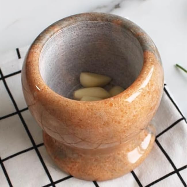 Mortar and Pestle Set Household Garlic Mortar Garlic Crusher Kitchen Manual Grinder Pestle Set Seasoning Spice Tools(10x10.5cm)