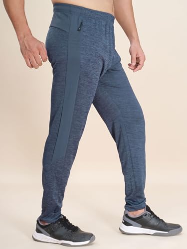 Image of TECHNOSPORT Men's Melange Slim Fit Techno Dry Trackpants Drawstring 2-Pocket Polyester Joggers for Gym Running Workout UPF50+ Anti Odour